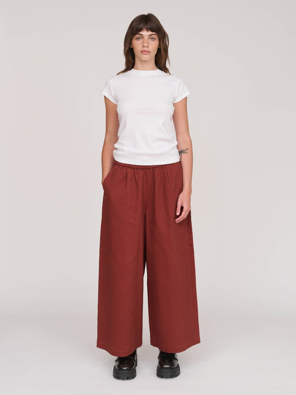 Trev Burgundy Cropped Wide Leg Pants