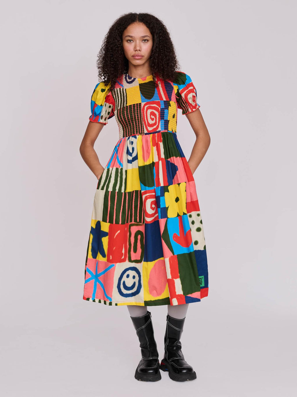 Abstract Shirred Dress