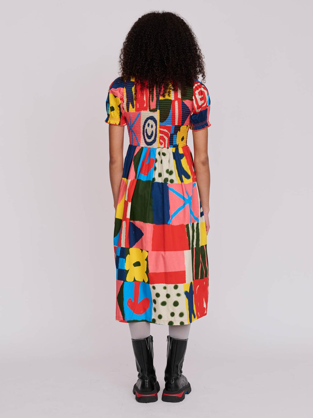 Abstract Shirred Dress