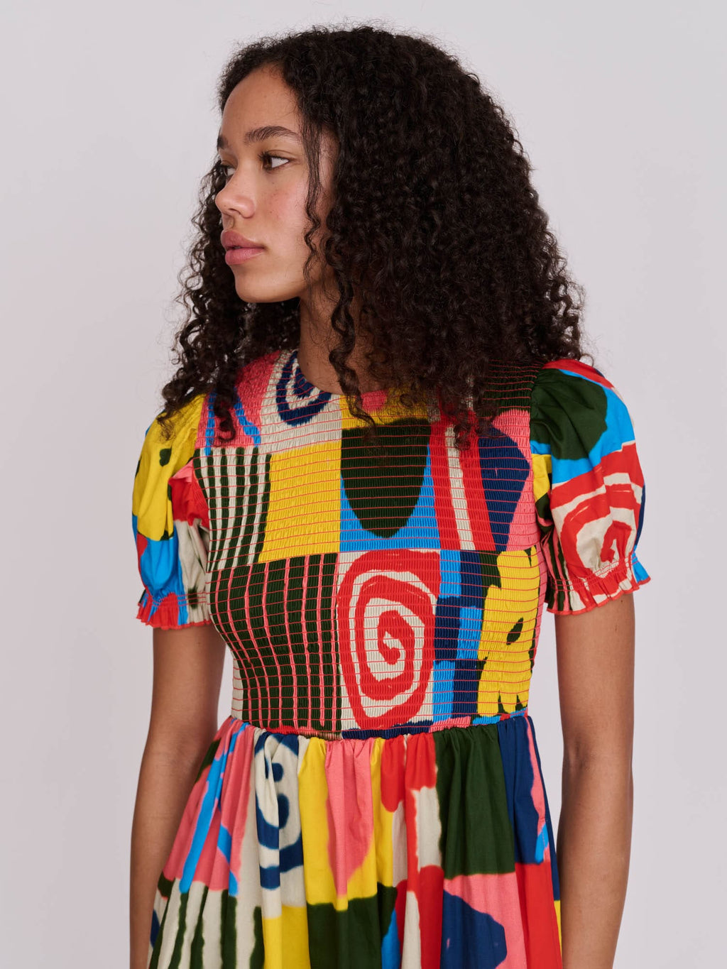 Abstract Shirred Dress