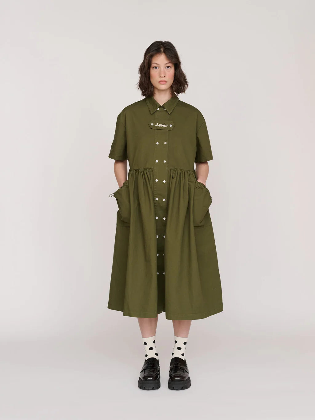 Khaki Double Breasted Utility Dress