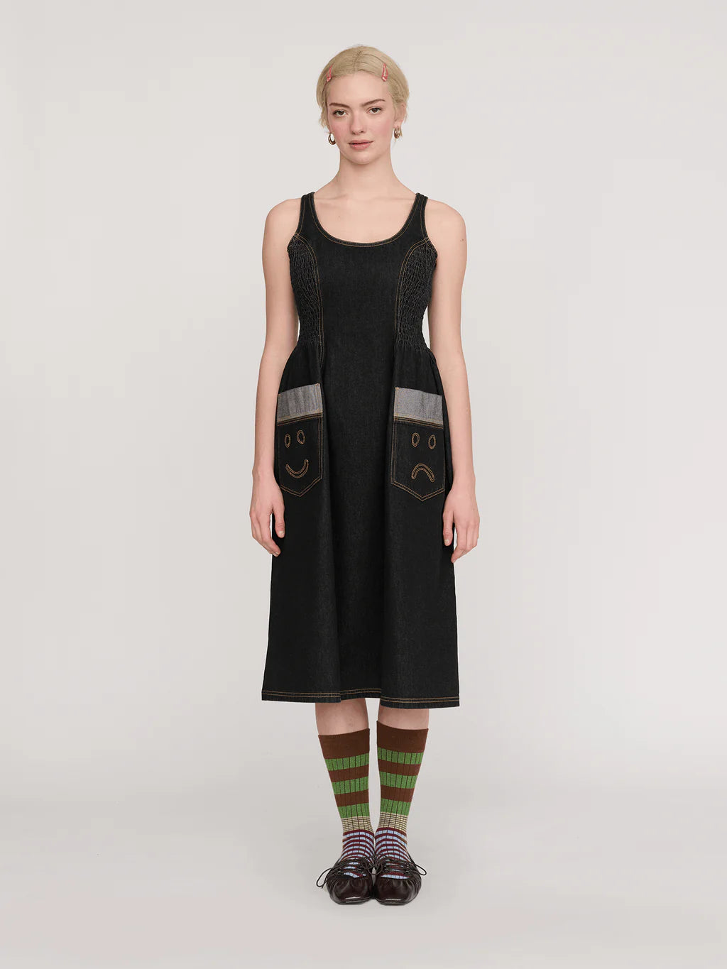 Happy Sad Sleeveless Denim Dress