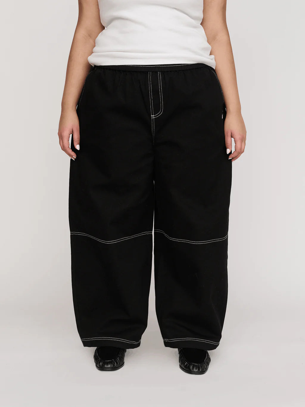 Bev Black Contrast Stitch Barrel Trousers