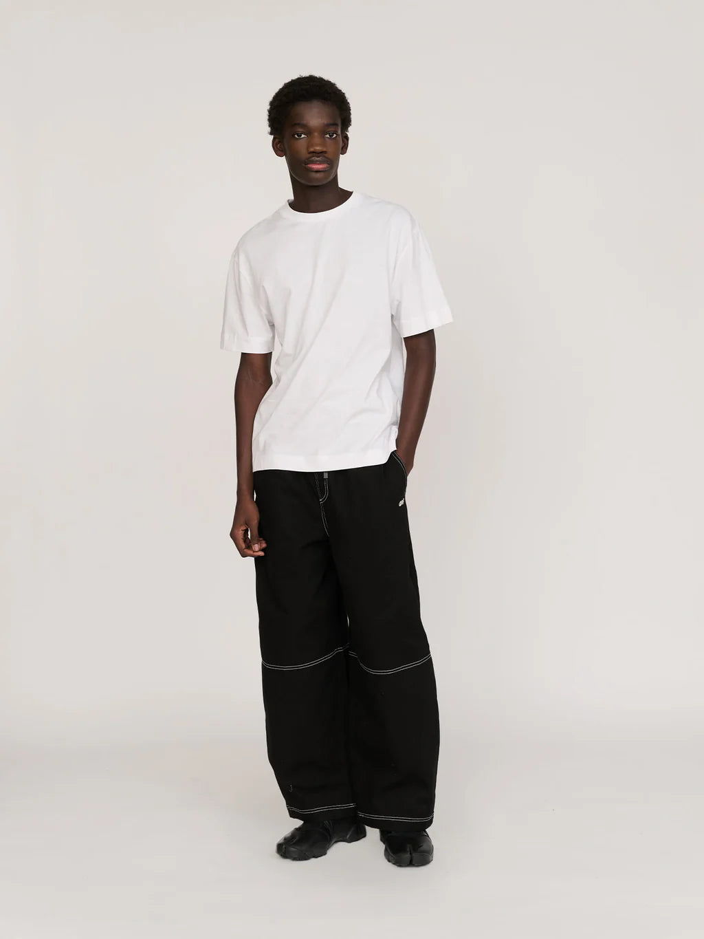 Bev Black Contrast Stitch Barrel Trousers