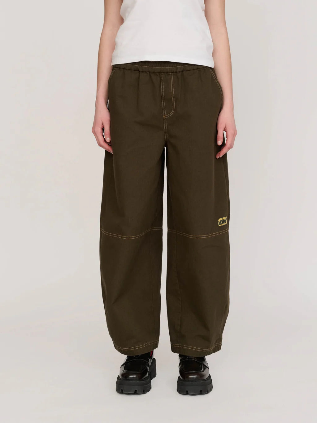 Bev Brown Contrast Stitch Barrel Trousers