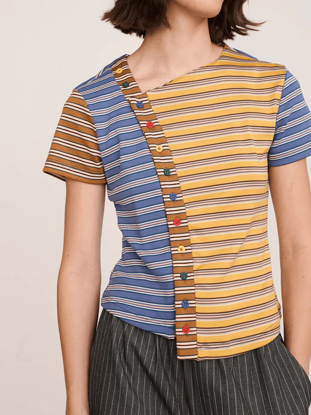 Asymmetric Button Stripe Top