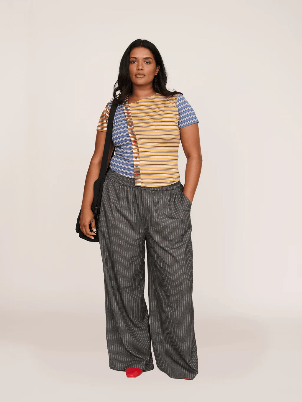 Asymmetric Button Stripe Top