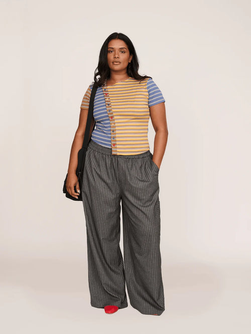 Asymmetric Button Stripe Top