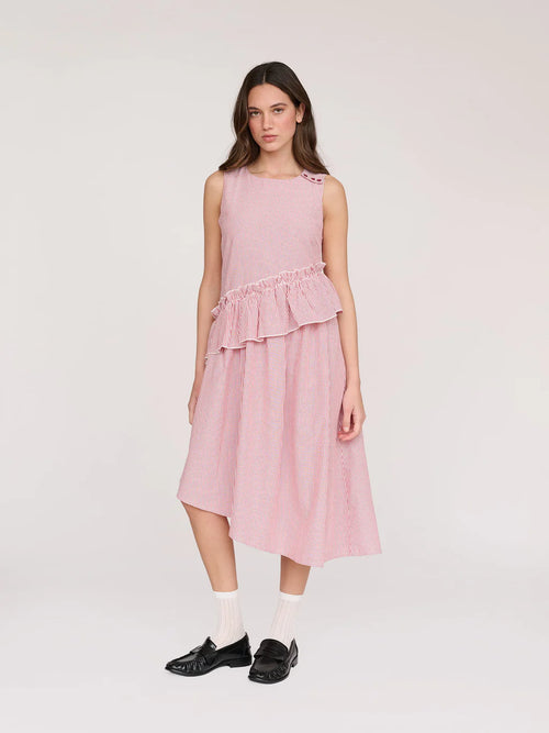 Asymmetric Pinstripe Midi Dress