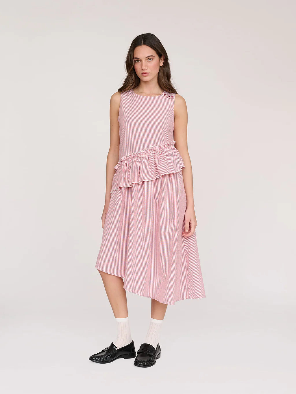 Asymmetric Pinstripe Midi Dress