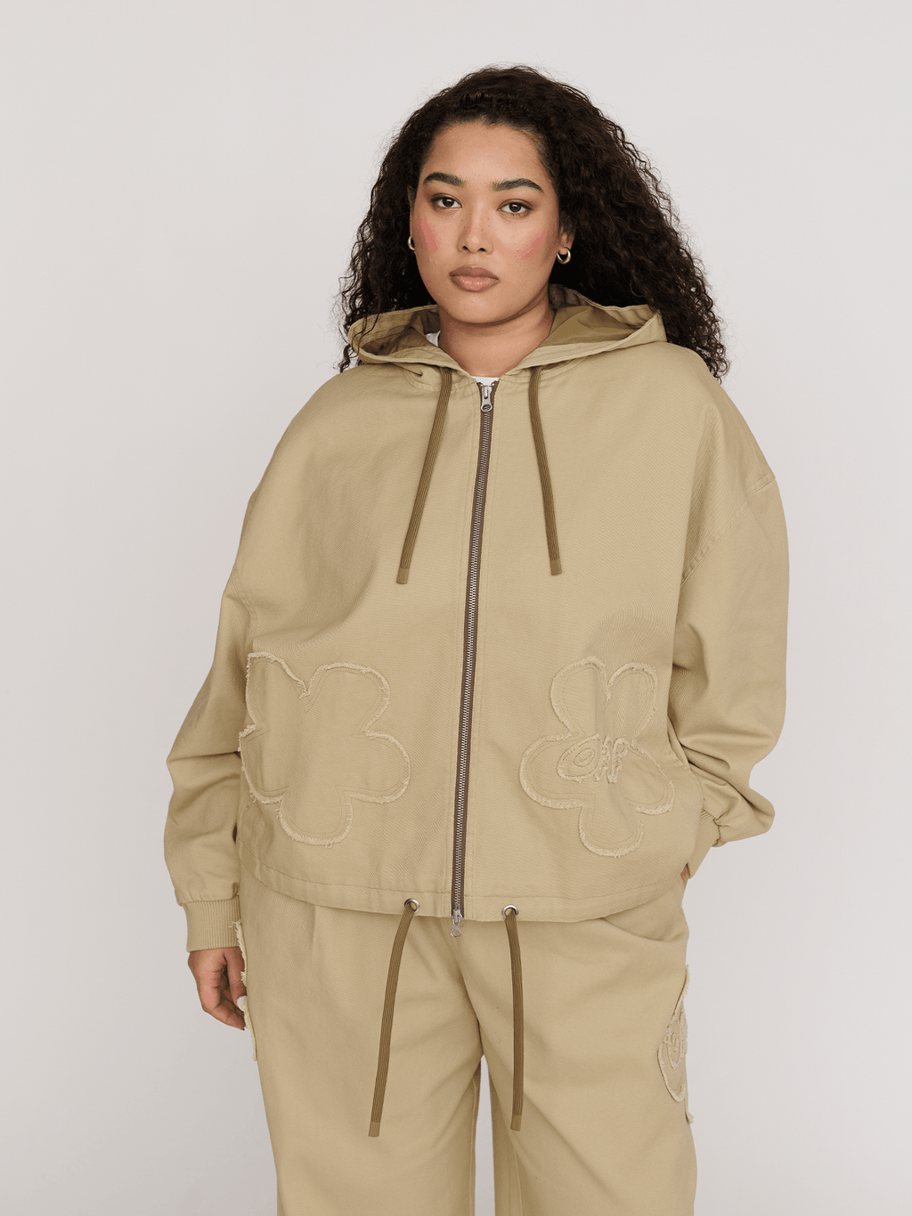 Big Flower Twill Zip Up Jacket