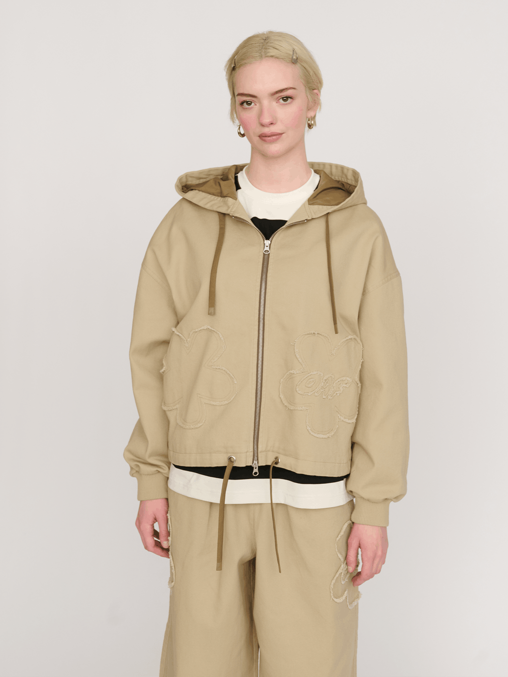 Big Flower Twill Zip Up Jacket