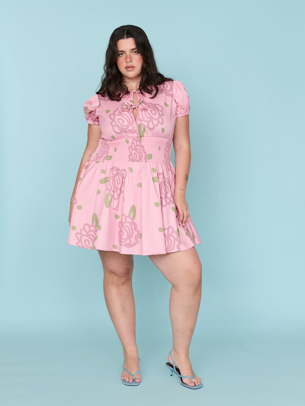 Shirred Floral Mini Dress