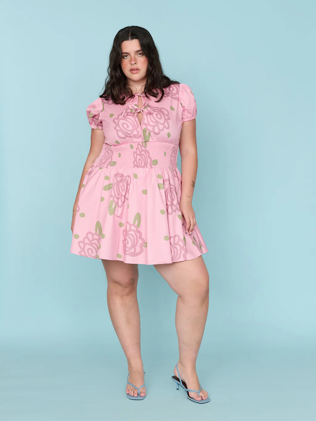 Shirred Floral Mini Dress