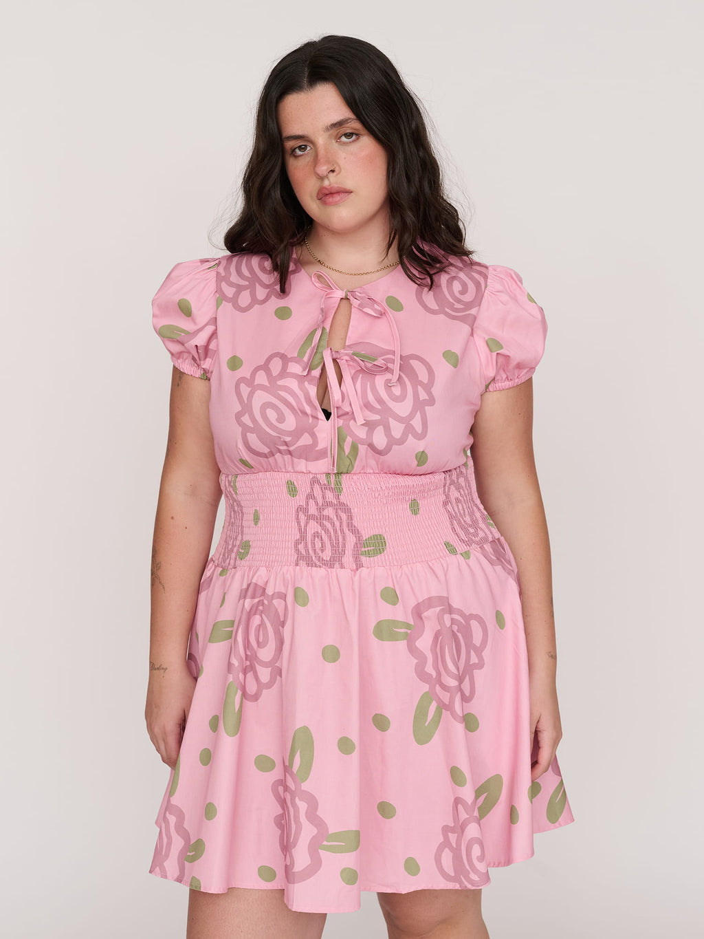 Shirred Floral Mini Dress