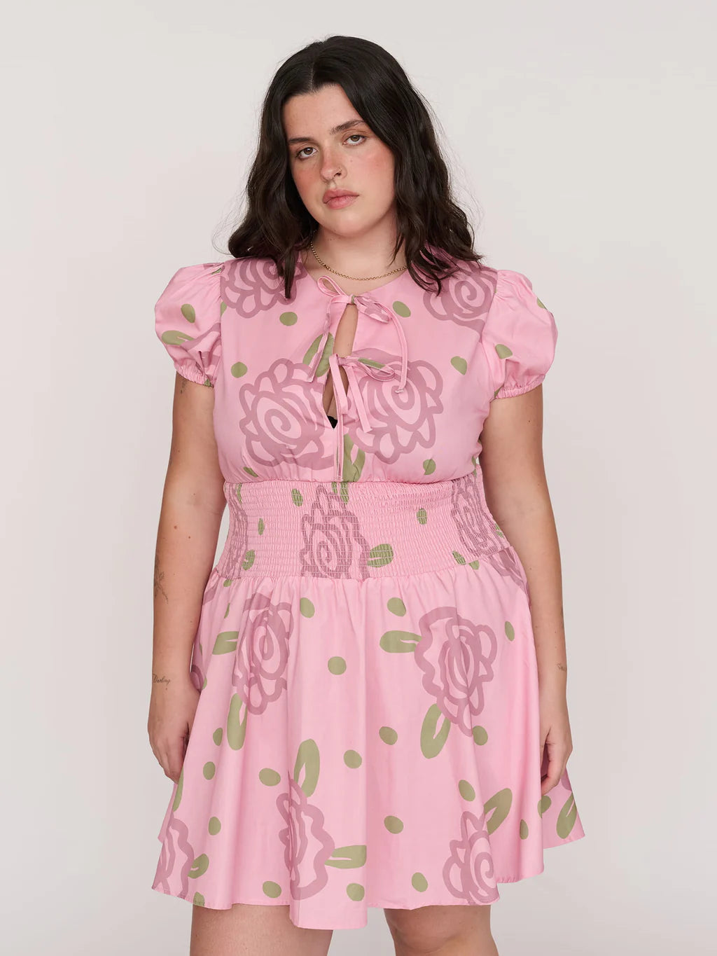 Shirred Floral Mini Dress
