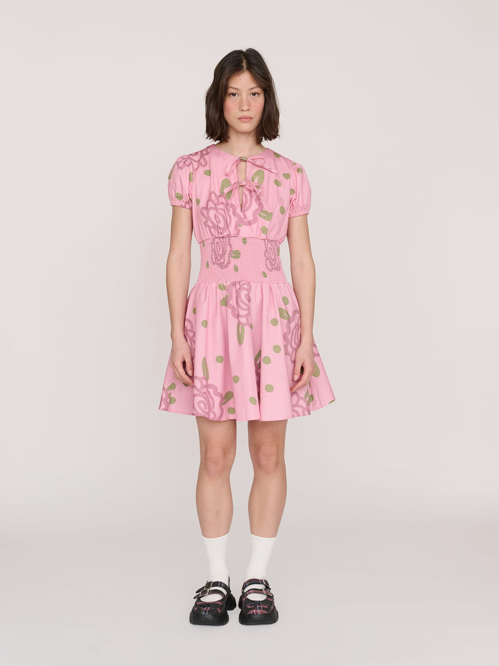 Shirred Floral Mini Dress