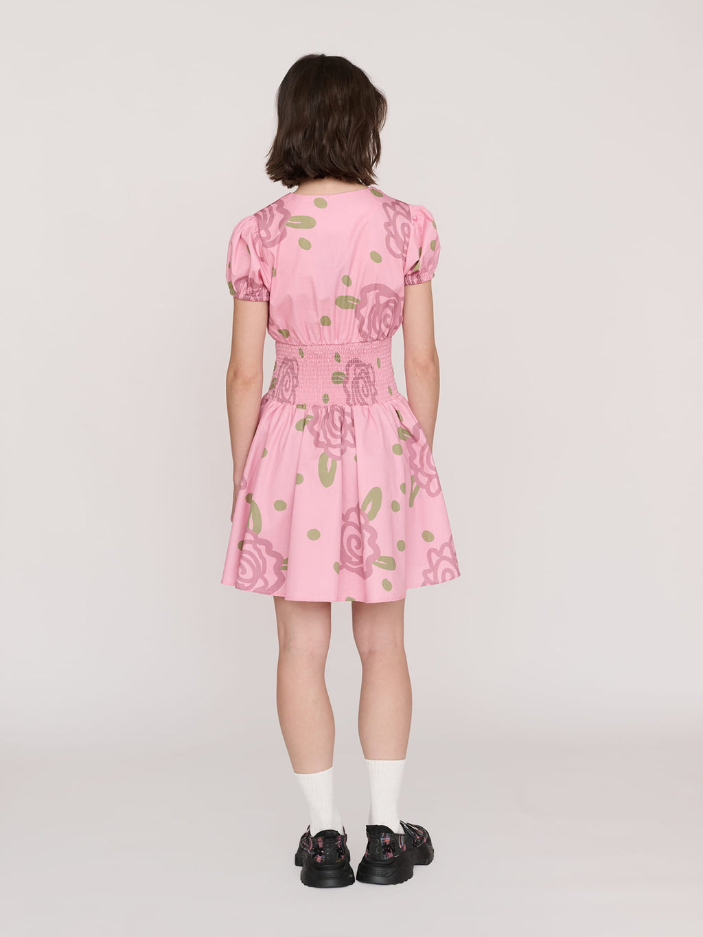 Shirred Floral Mini Dress
