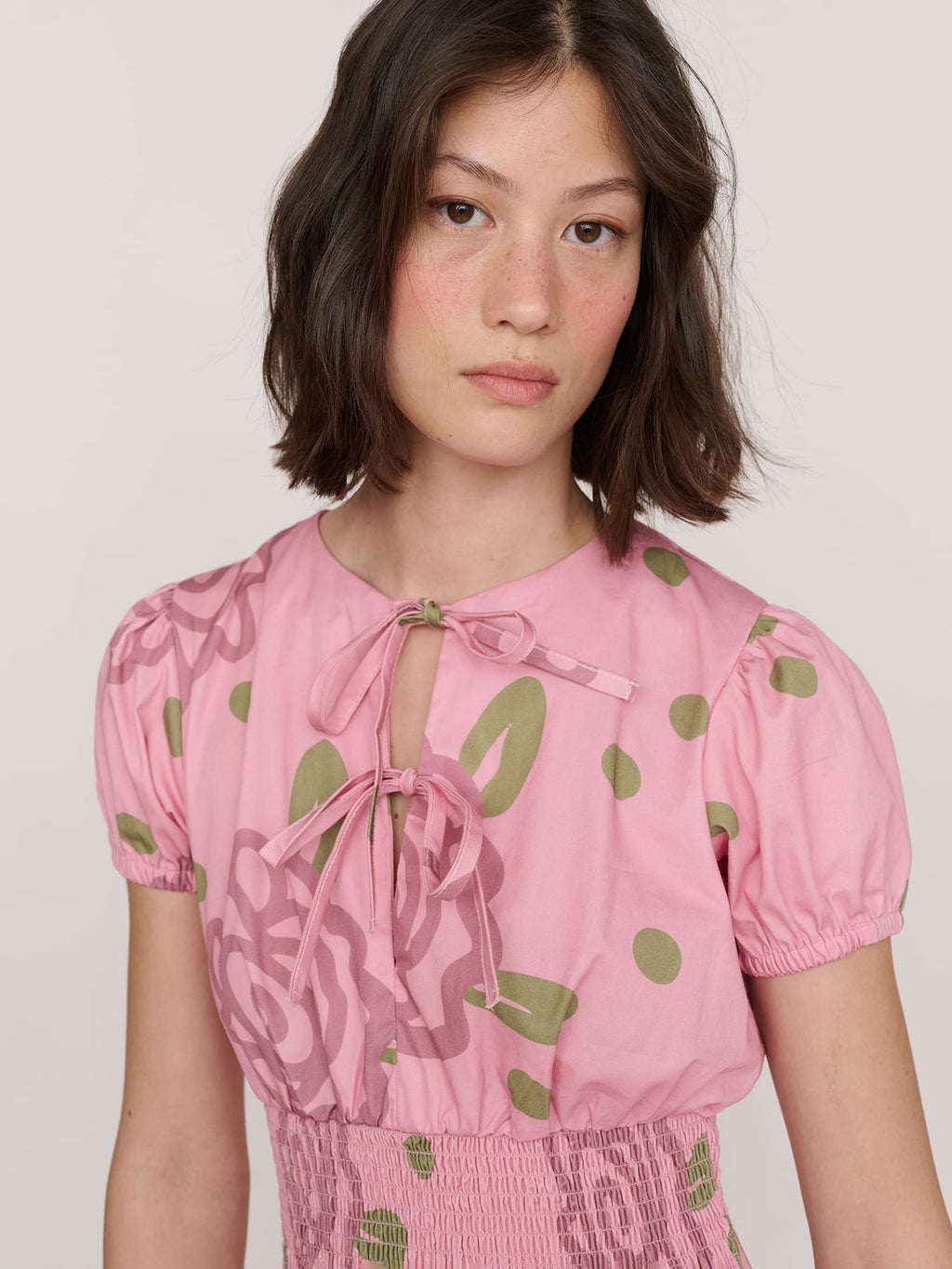 Shirred Floral Mini Dress